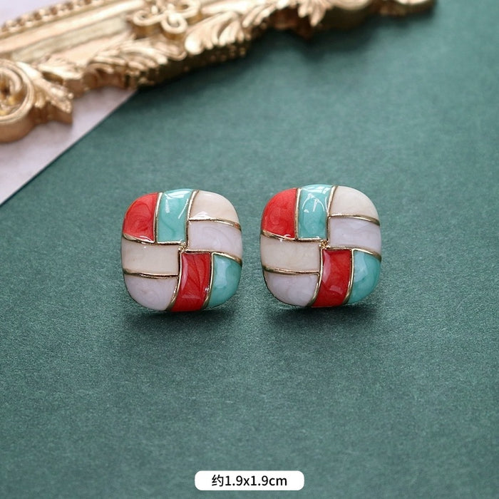 Wholesale Oil Painting Hong Kong Style Stud Earrings Women's Contrast Color JDC-ES-Luox005