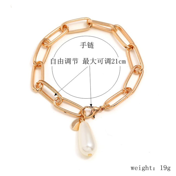 Jewelry WholesaleWholesale Water Drop Pearl Hip Hop Anklet Bracelet Two Piece Set JDC-AS-Ly011 Anklets 乐钰 %variant_option1% %variant_option2% %variant_option3%  Factory Price JoyasDeChina Joyas De China