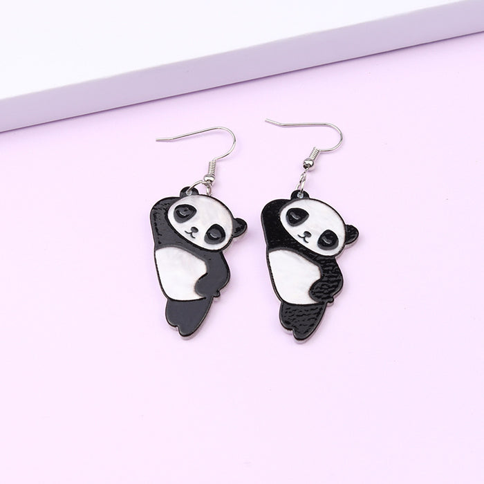 Wholesale Cute Giant Panda Acrylic Embossed Print Stud Earrings JDC-ES-DUAI022