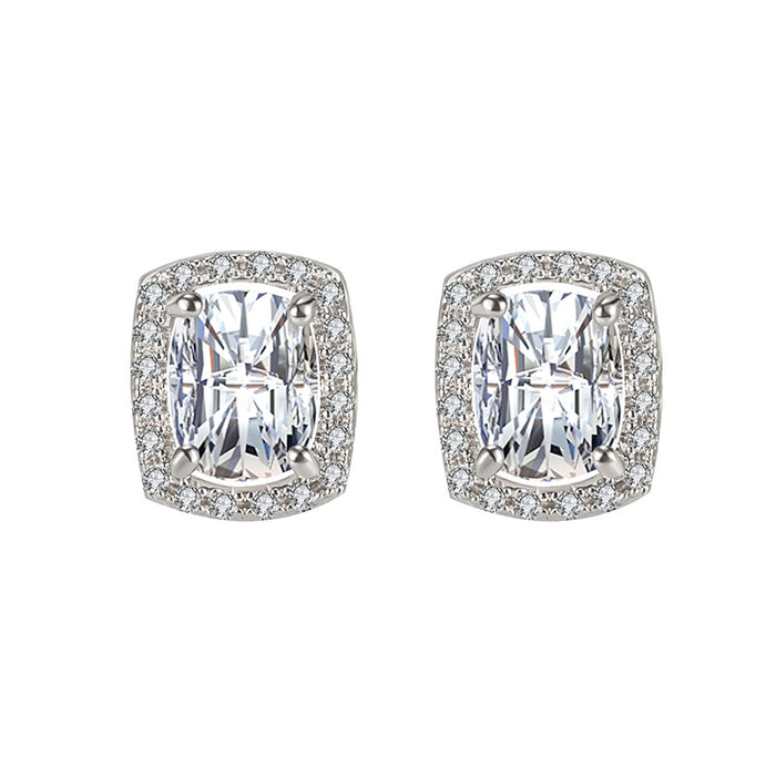 Wholesale Baguette Full Diamond Colored Zircon Crystal Stud Earrings JDC-ES-DSL005