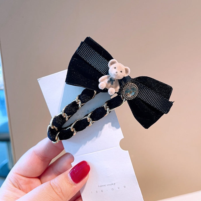 Wholesale Retro Small Fragrance Chain Bear Bow Knot Hair Clip JDC-HC-HuaJ004