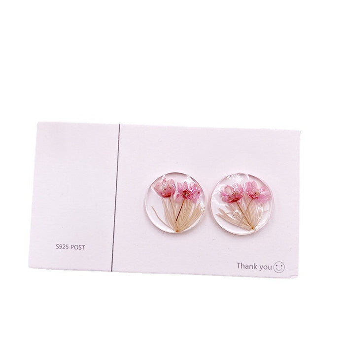 Jewelry WholesaleWholesale S925 Silver Needle Round Transparent Geometric Dried Flower Rose Earrings JDC-ES-XuanY007 Earrings 宣妍 %variant_option1% %variant_option2% %variant_option3%  Factory Price JoyasDeChina Joyas De China