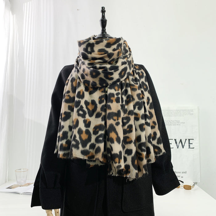 Wholesale Scarf Imitation Cashmere Winter Warm Leopard Thick Shawl JDC-SF-GSCM018