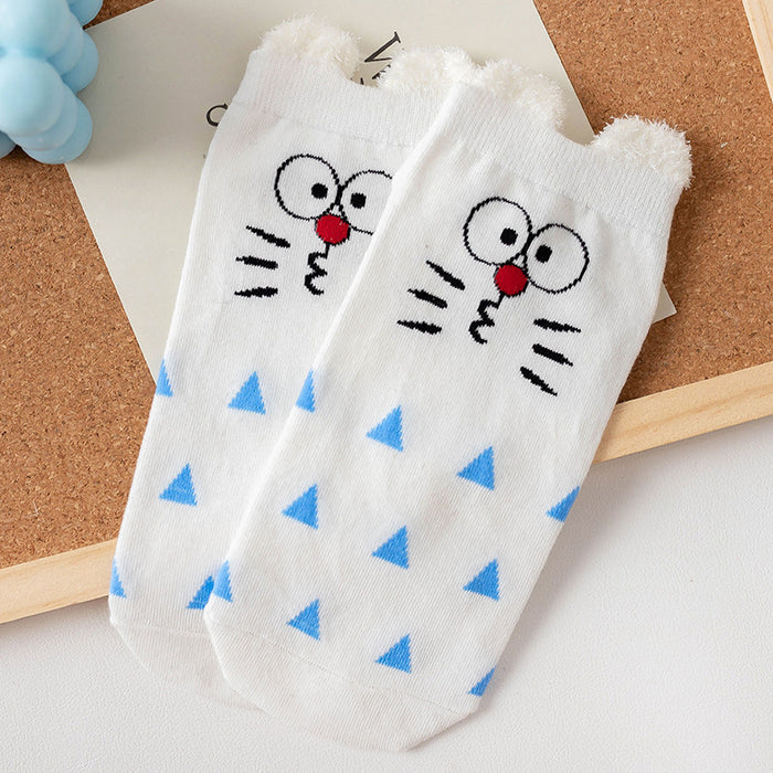 Wholesale socks summer cute cartoon personality three-dimensional ears light mouth blue boat socks JDC-SK-CYu011