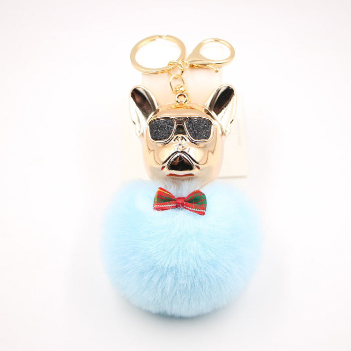 Jewelry WholesaleWholesale French Bulldog Alloy Faux Hair PVC Hairball Pom Pom  Keychain JDC-KC-Zuge017 Keychains 祖格 %variant_option1% %variant_option2% %variant_option3%  Factory Price JoyasDeChina Joyas De China