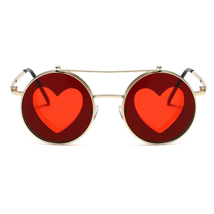 Wholesale Sunglasses PC Lens Heart Shape Flip Metal Frame MOQ≥2 JDC-SG-QiC003