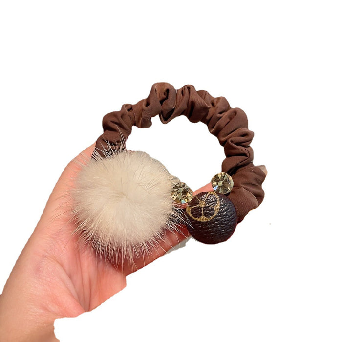 Jewelry WholesaleWholesale hair ball leather rubber band plush hair rope（F）JDC-HS-GSXP006 Hair Scrunchies 宏鑫 %variant_option1% %variant_option2% %variant_option3%  Factory Price JoyasDeChina Joyas De China