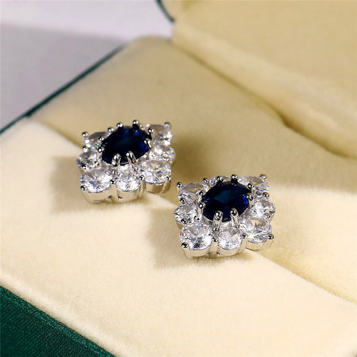 Jewelry WholesaleWholesale Vintage Royal Blue Copper Zircon Flower Stud Earrings MOQ≥2 JDC-ES-Caos017 Earrings 曹适 %variant_option1% %variant_option2% %variant_option3%  Factory Price JoyasDeChina Joyas De China