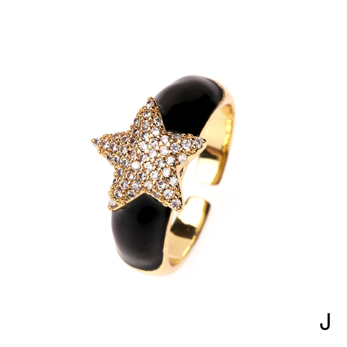 Wholesale Ring Copper Micro Zircon Open Star JDC-RS-PREMTIANY005