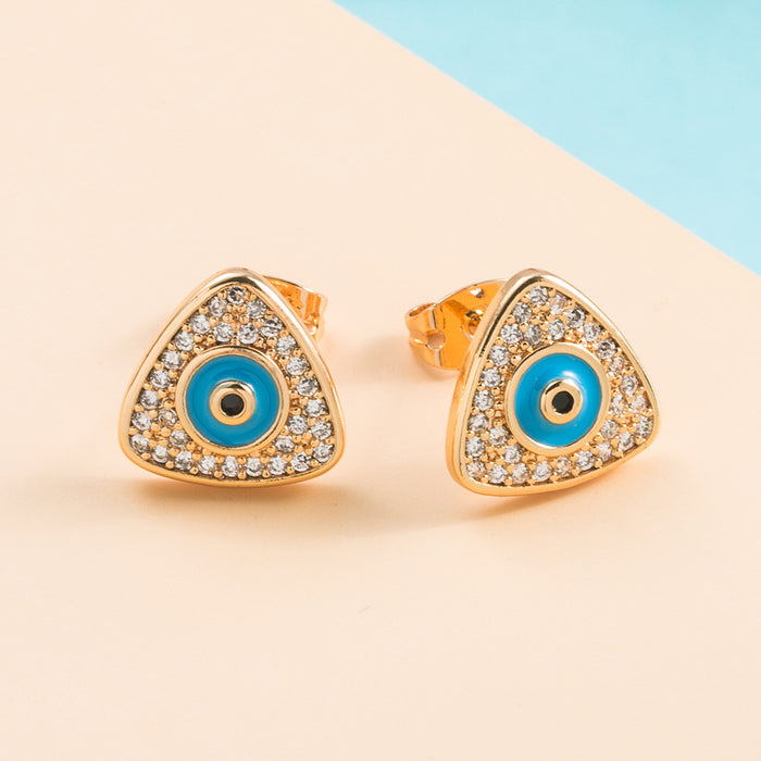 Wholesale Copper Gold Plated Micro Set Zircon Drop Oil Devil's Eye Ring Earrings JDC-ES-hemin029