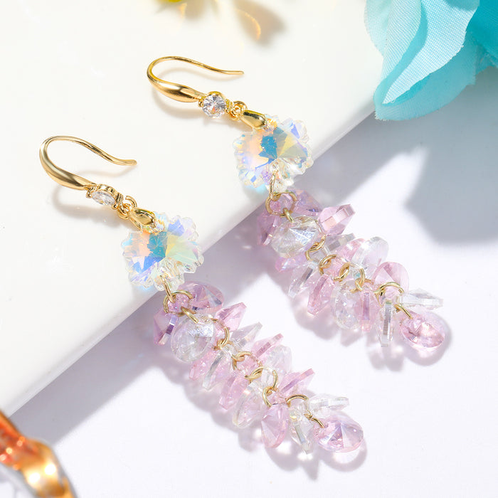 Wholesale Long Colorful Flower Heart Crystal Earrings JDC-ES-JiaYi001