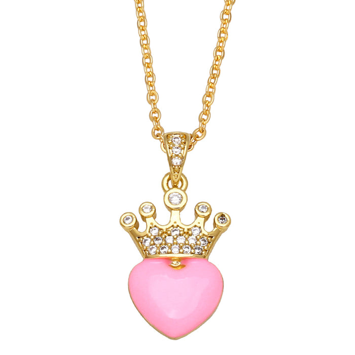 Wholesale Necklace Copper Plated 18K Gold Zircon Crown Heart Shape JDC-PREMAS-NE-007