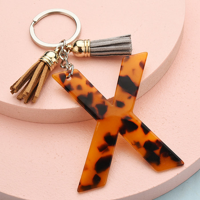 Wholesale 26 English alphabet keychain leopard pattern JDC-KC-YPin006