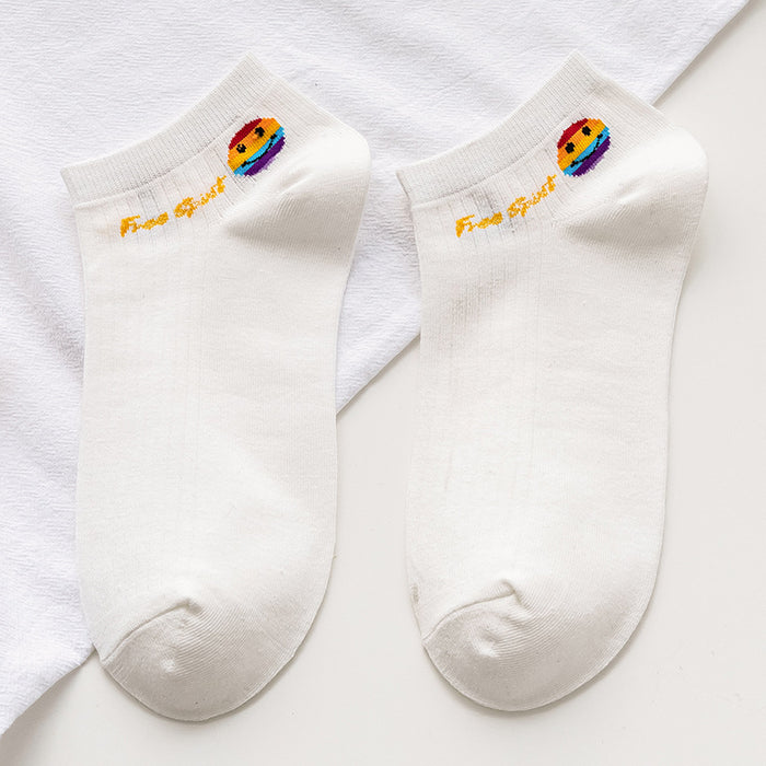 Wholesale socks women's socks rainbow smiley cute spring and summer thin section JDC-SK-CYu004