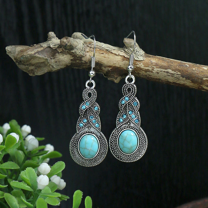 Wholesale Earrings Alloy Bohemian Pop Drop Shape Turquoise MOQ≥2 JDC-ES-momo003