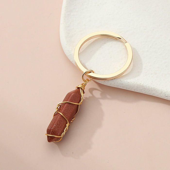 Wholesale10PCS/PACK Natural Crystal Stone Hexagon Pillar Binding Wire Crystal Keychain JDC-KC-XiangH007