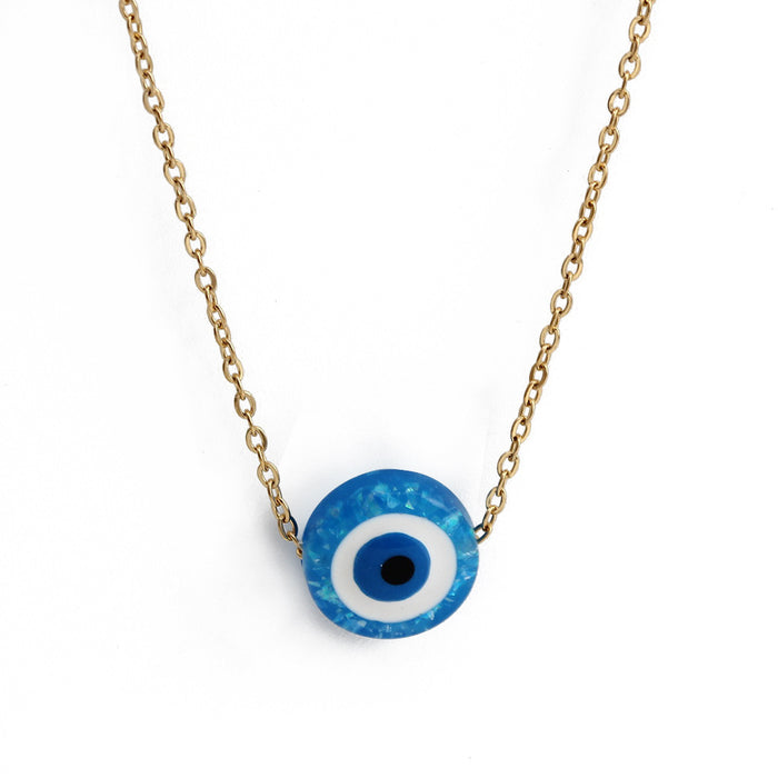 Wholesale Necklace Titanium Steel Painted Oil Colorful Evil Eye MOQ≥2 JDC-NE-BaiDing009