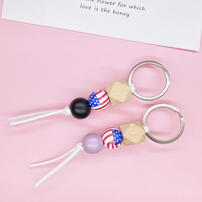 Wholesale 4th of July Independence Day Flag Pattern Keychain Letter Bracelet JDC-KC-RRui003