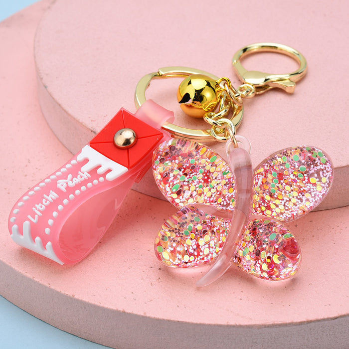 Wholesale Creative Jelly Sequin Butterfly Keychain JDC-KC-YPin004