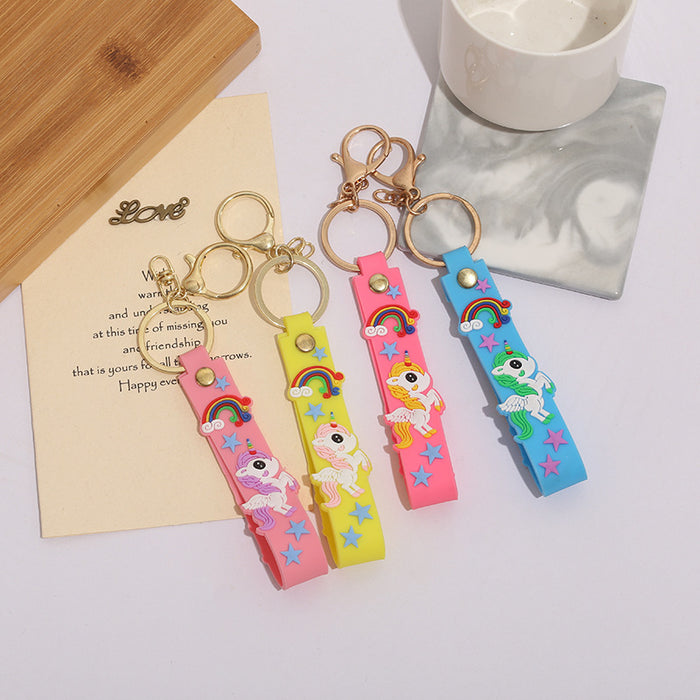 Wholesale Keychain PVC Soft Rubber Rainbow Star Unicorn Cartoon Lanyard MOQ≥10 JDC-KC-ZaoYang007