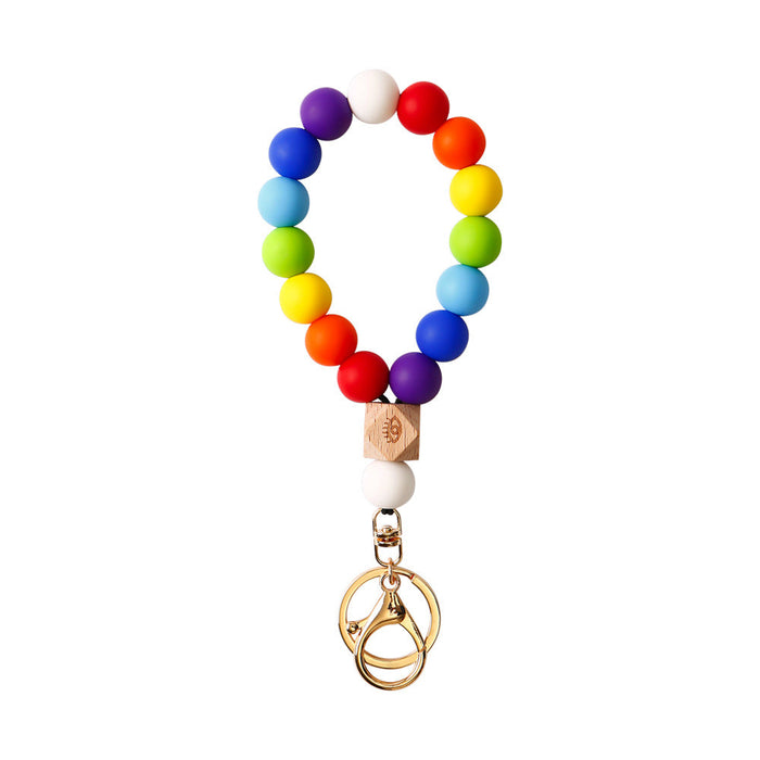 Wholesale Color Silicone Beaded Wristlet Keychain MOQ≥2 JDC-KC-JM038