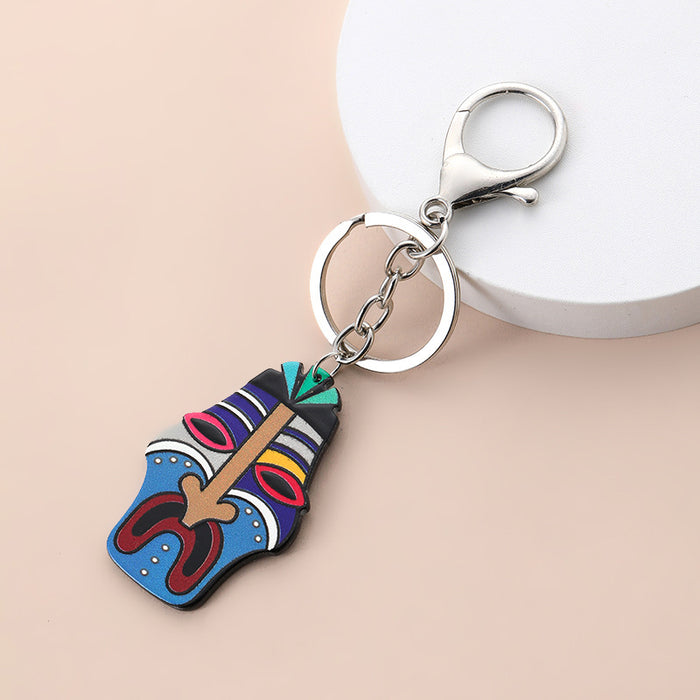 Wholesale Ethnic Vintage Boho Villain Face Mask Acrylic Keychain MOQ≥2 JDC-KC-GANL001