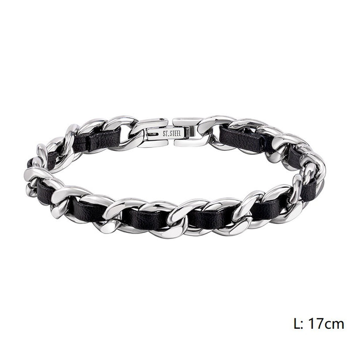 Wholesale Bracelet Titanium Steel White Leather Braided Gold Cuban Chain MOQ≥2 JDC-BT-XinYuan003