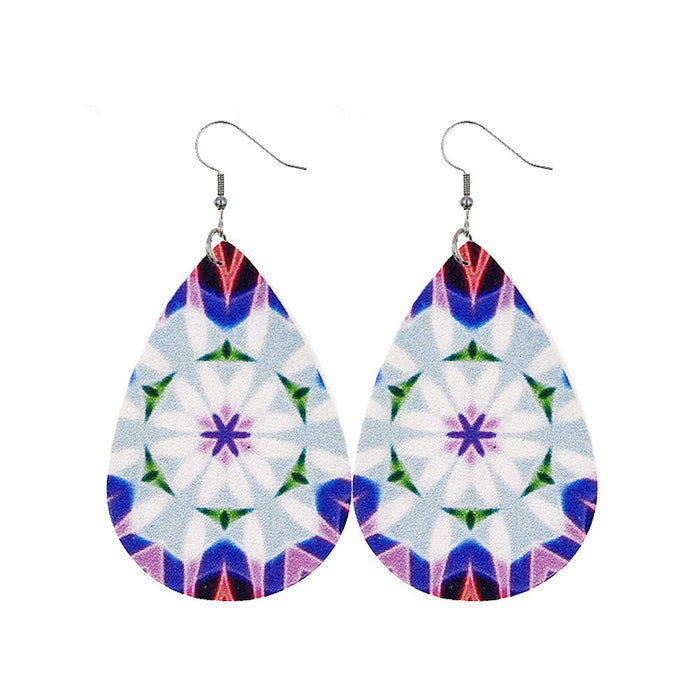 Wholesale Tie Dye Mandala Flower Leather Earrings JDC-ES-dih007