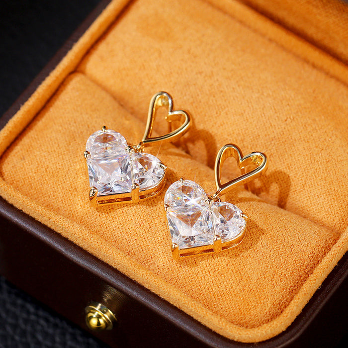 Wholesale Earrings Copper Zircon Heart Shape MOQ≥2 JDC-PREMCAOS-ES-004