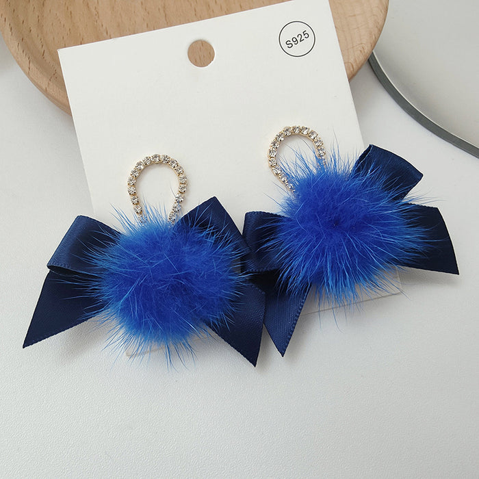 Wholesale Earrings Alloy Blue Plush Bow MOQ≥2 JDC-ES-Xinai005