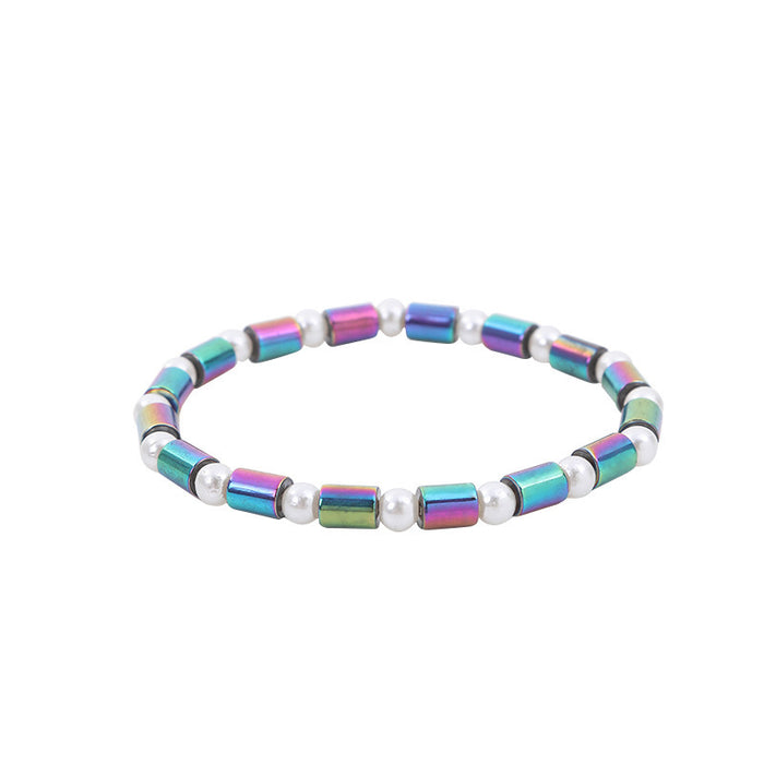 Wholesale rice beads colorful straight tube magnet anklet electroplating AB color pearl anklet JDC-AS-JIai006