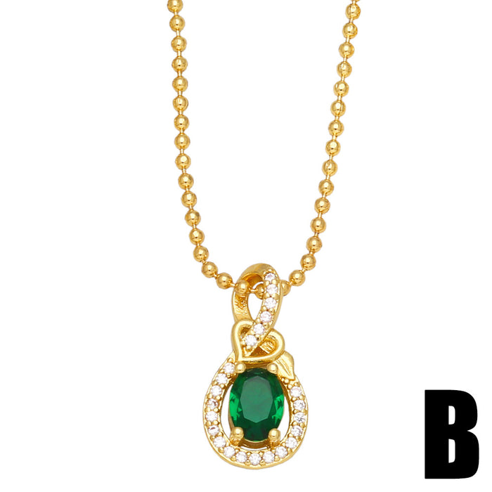 Wholesale Necklace Copper Plated 18K Gold Zircon Emerald Leopard Head JDC-PREMAS-NE-018