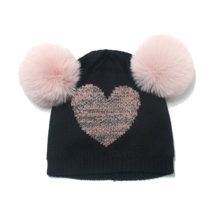 Wholesale Hat Acrylic Double Hair Ball Kids Love Knitted Hat MOQ≥2 JDC-FH-Yuanb018