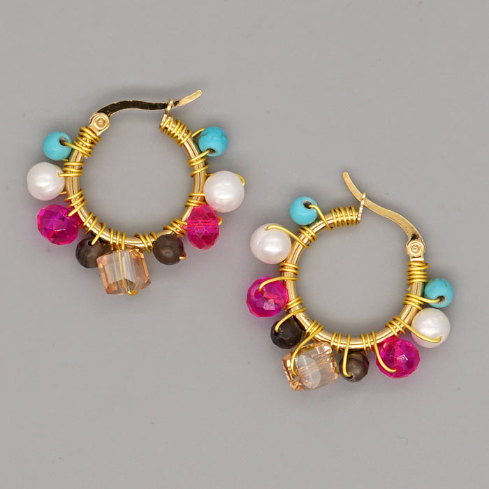 Wholesale Earrings Gold Beads Baroque Pearls Large Circle JDC-ES-PREMGBH002