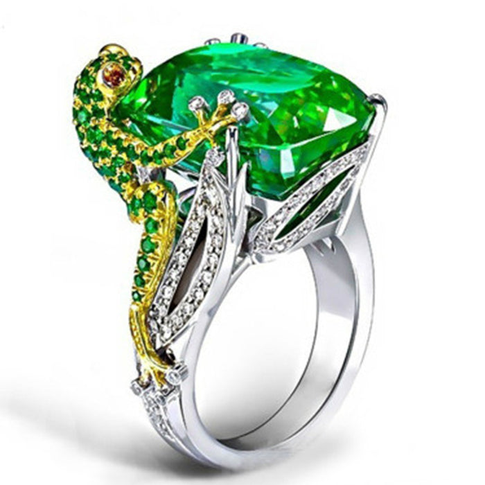 Wholesale Gold Chameleon Green Zircon Alloy Ring JDC-RS-ChenR042