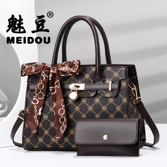 Wholesale Shoulder Bag PU Vintage Print Bow Handbag Diagonal Cross (F) JDC-SD-haim007