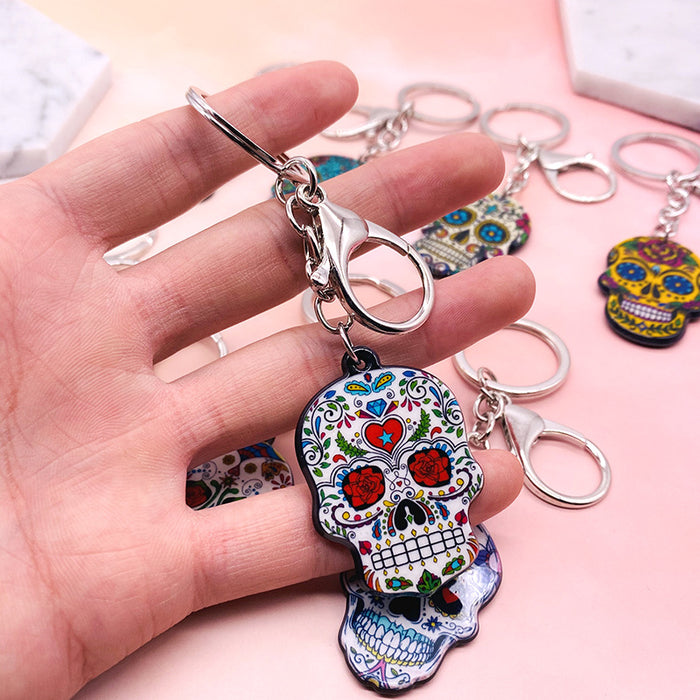 Wholesale Acrylic Flower Skull Plastic Keychain JDC-KC-LYan002