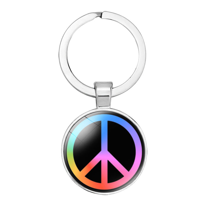 Wholesale Peace Sign Time Gemstone Alloy Glass Keychain JDC-KC-NingX012