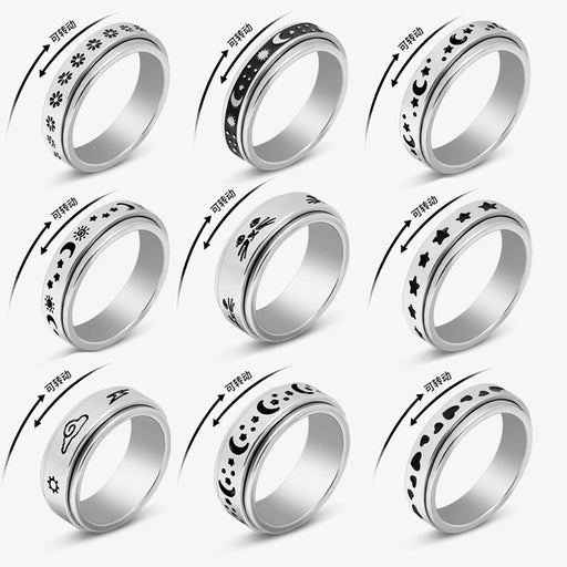 Jewelry WholesaleWholesale Sun Moon Star Rotating Stainless Steel Couple Rings JDC-RS-BanL002 Rings 斑斓 %variant_option1% %variant_option2% %variant_option3%  Factory Price JoyasDeChina Joyas De China