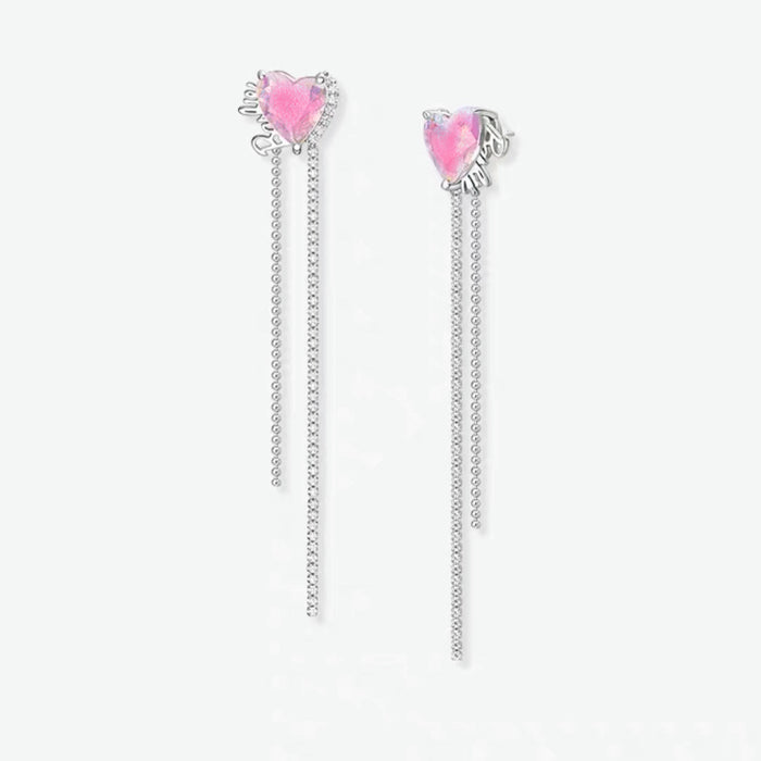 Wholesale Pink Heart Tassel Silver Needle Alloy Earrings JDC-ES-Qiant004