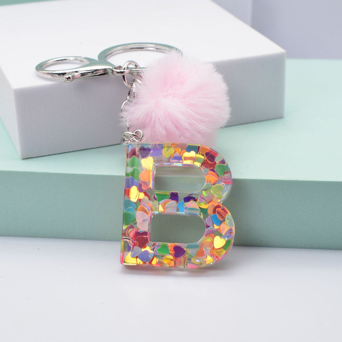 Jewelry WholesaleWholesale love sequin resin drip glue 26 English letter keychains MOQ≥2 JDC-KC-YiWa001 Keychains 伊娃 %variant_option1% %variant_option2% %variant_option3%  Factory Price JoyasDeChina Joyas De China