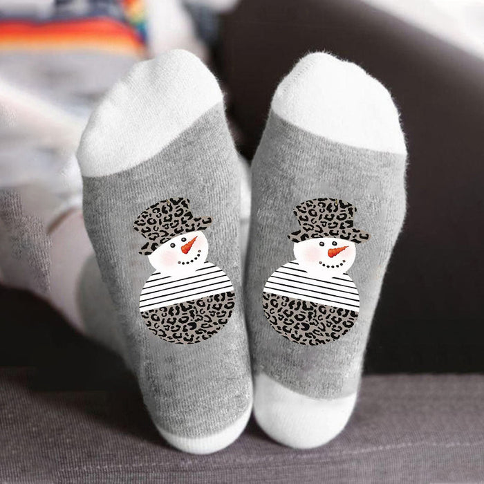 Wholesale Sock Cotton Autumn Winter Snowman Print Sweat Absorb Christmas MOQ≥3 JDC-SK-HuaL008