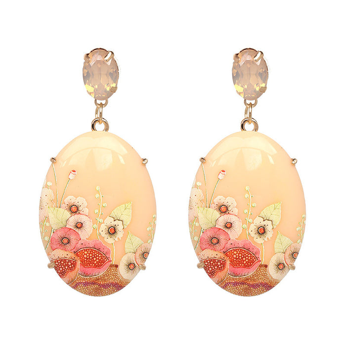 Wholesale Oval Resin Printing Alloy Earrings MOQ≥2 JDC-ES-Kaiwei003