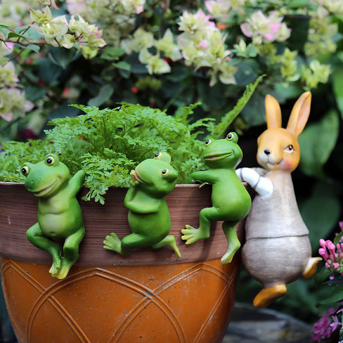 Wholesale Ornament Resin Bonsai Ornament Cartoon Small Animal Frog Hanging Basin MOQ≥2 JDC-OS-HongYu004