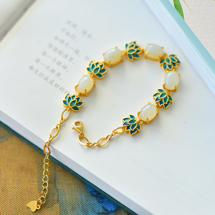 Wholesale copper lotus enamel thick frosted bracelet antique style JDC-BT-ZhenR001