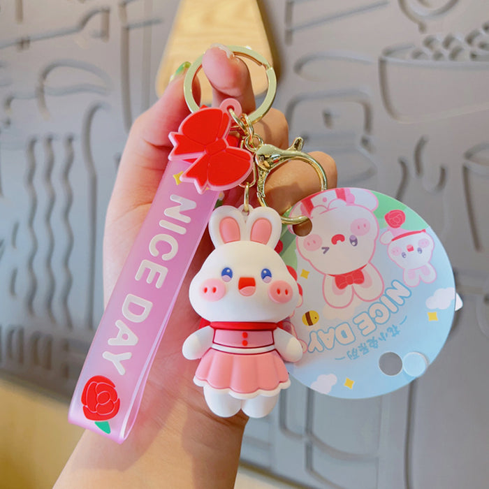 Wholesale Keychains PVC Alloy Cute Happy Rabbit MOQ≥2 JDC-KC-YDao050