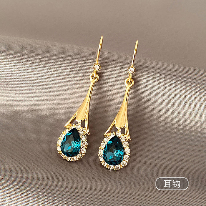 Wholesale Earrings Alloy Blue Zircon Diamond Drop Shape JDC-ES-FYue001