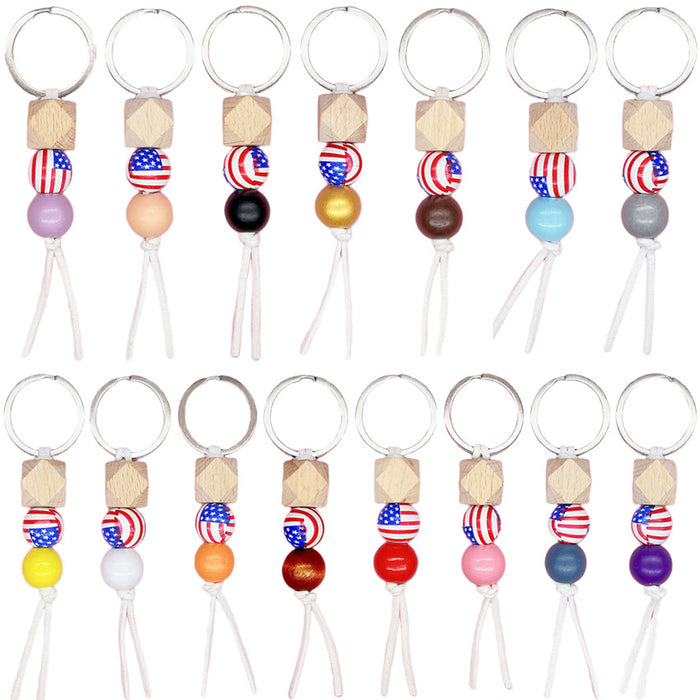 Wholesale 4th of July Independence Day Flag Pattern Keychain Letter Bracelet JDC-KC-RRui003