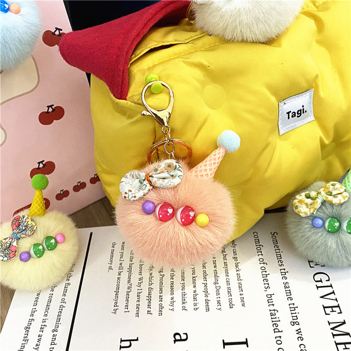 Wholesale Keychains High Quality Imitation Mink Hair Cute Stupid Ice Cream JDC-KC-KaiY007