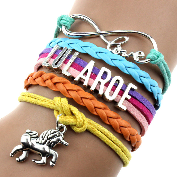 Wholesale Bracelet Braided Unicorn Pendant Letter Bracelet MOQ≥2 JDC-BT-XinT012